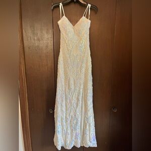 Betsy & Adam White Sequin Formal Dress